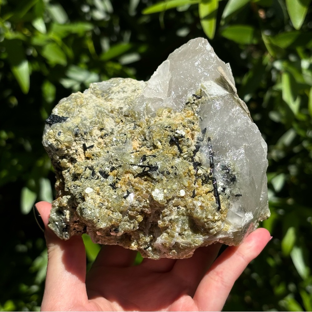 Large Mixed Mineral Specimen: Golden & Green Mica, Black Tourmaline, Quartz